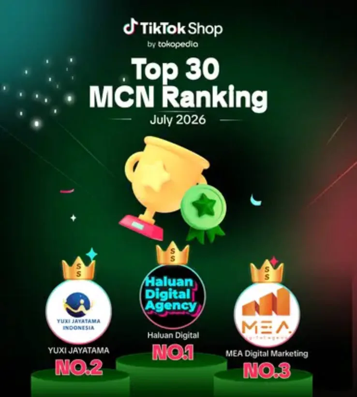 TikTok Shop Top 30 MCN Ranking, July 2026 — Haluan Digital Agency ranked No.1